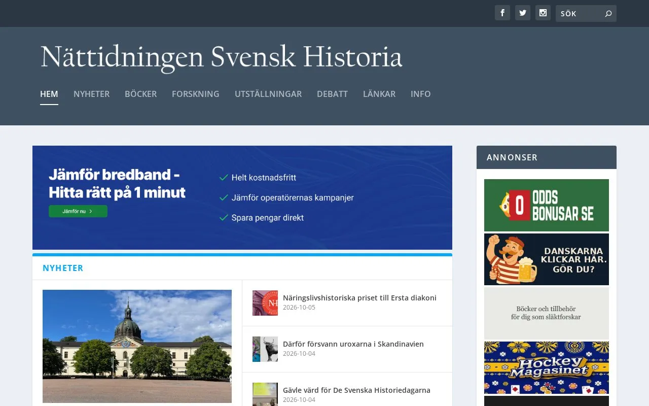 Svensk Historia homepage screenshot