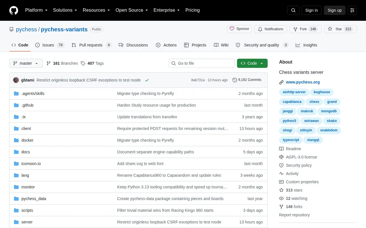 Pychess Variants homepage screenshot