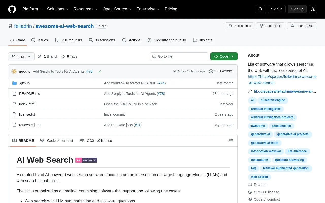 Awesome AI Web Search homepage screenshot