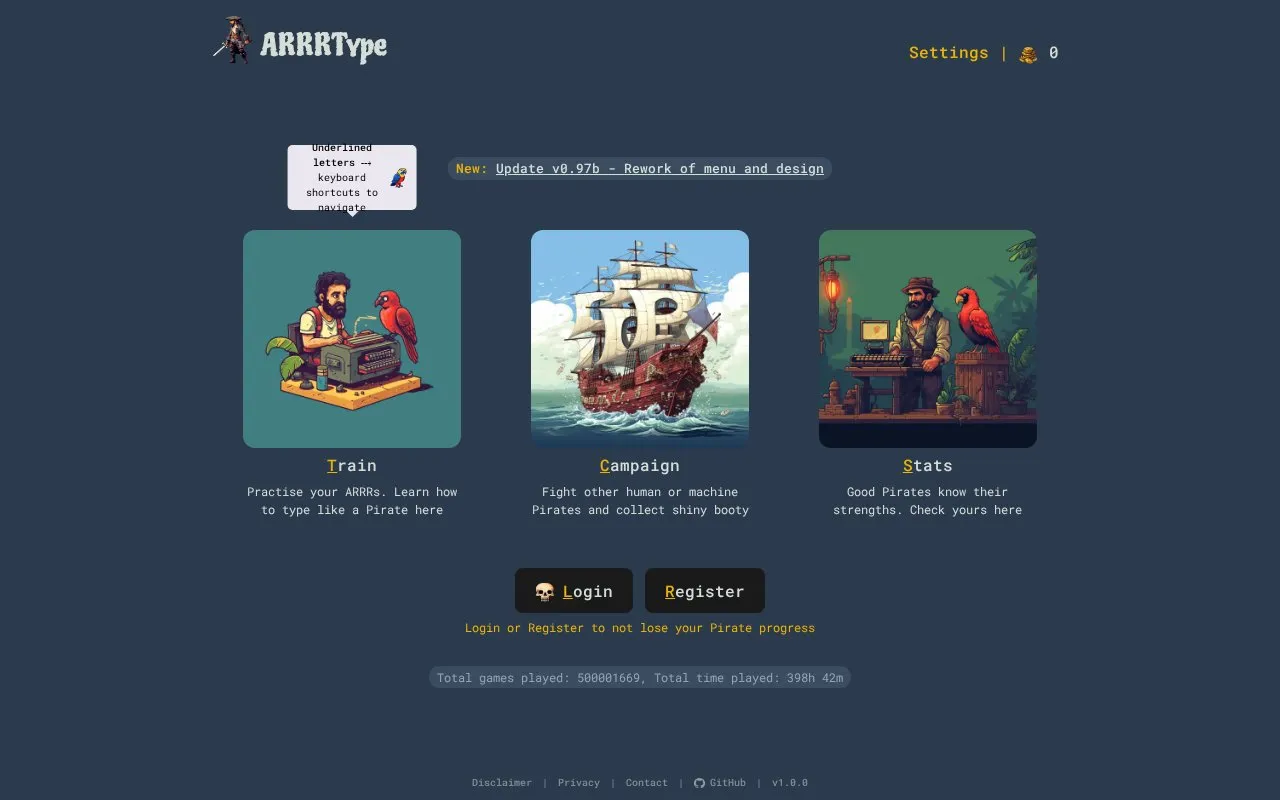 ARRRType homepage screenshot