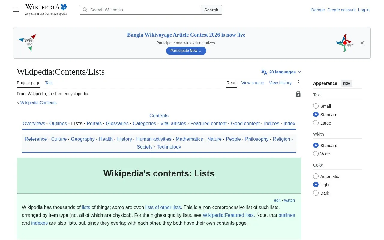 Content List homepage screenshot