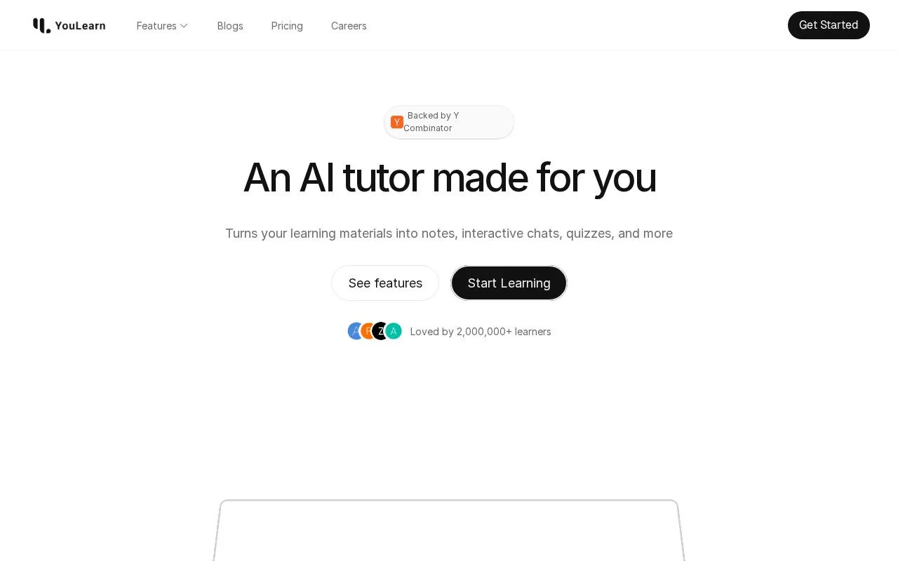 YouLearn AI homepage screenshot