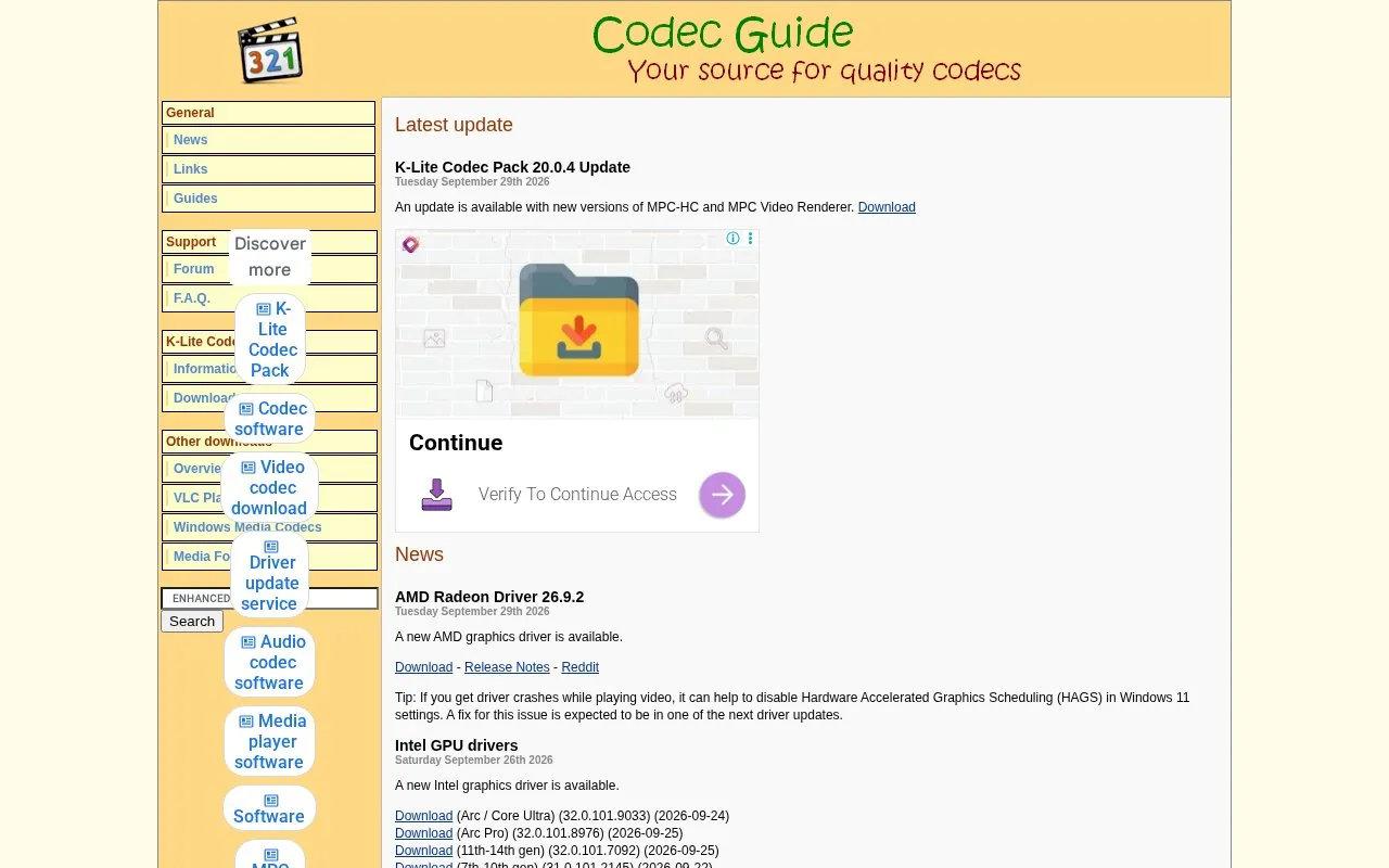 Codec Guide homepage screenshot