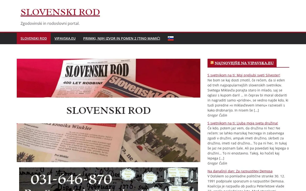 SLOVENSKI ROD homepage screenshot