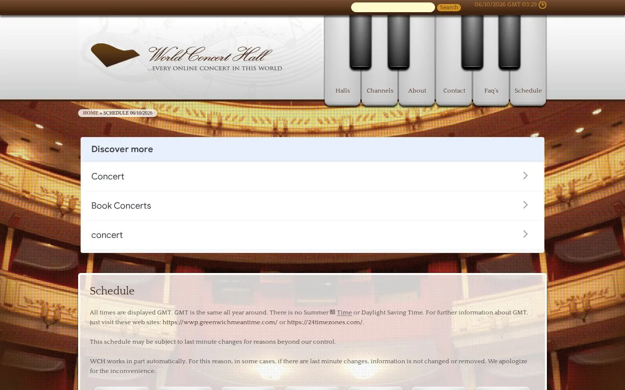 WorldConcertHall homepage screenshot