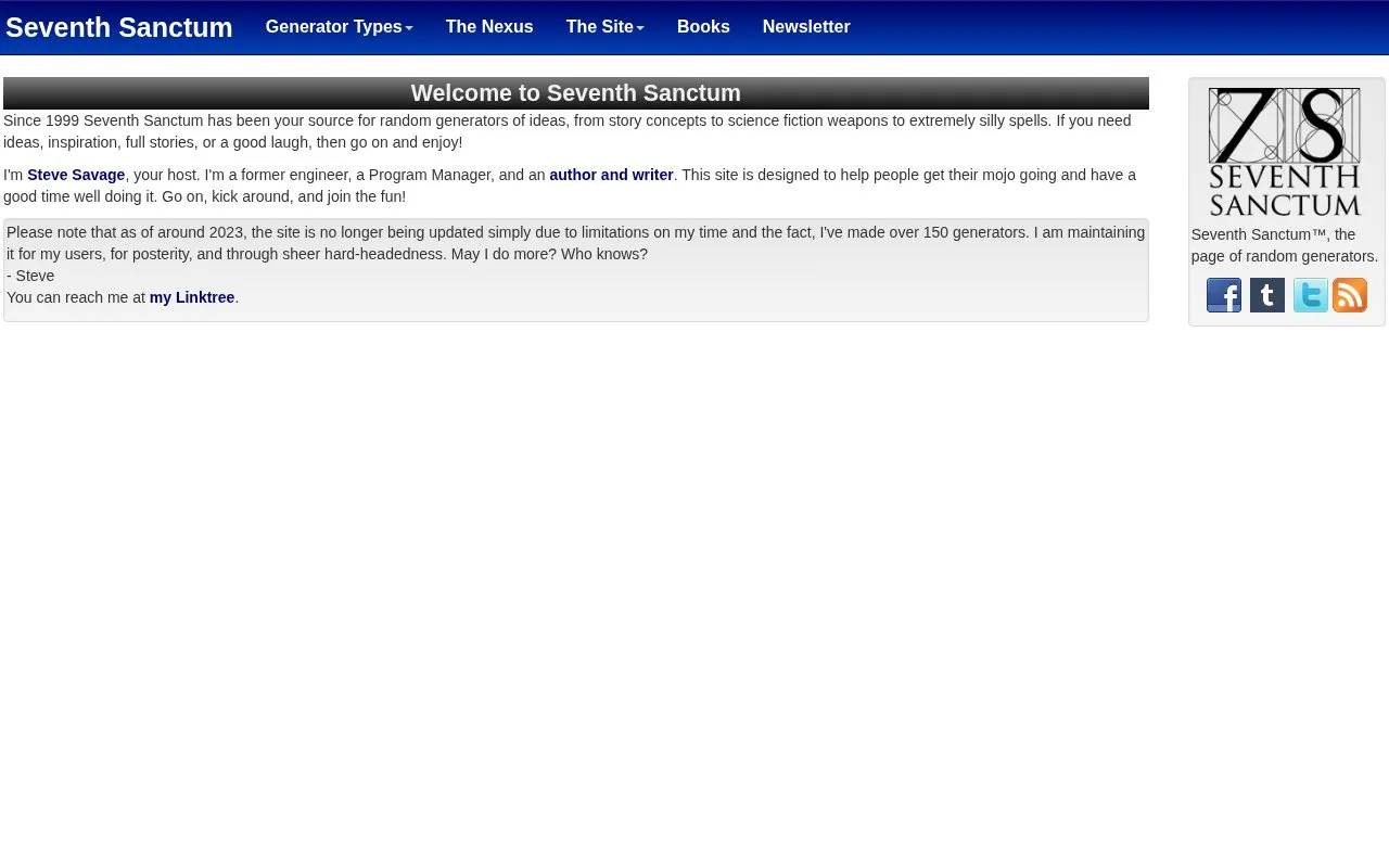 Seventh Sanctum homepage screenshot