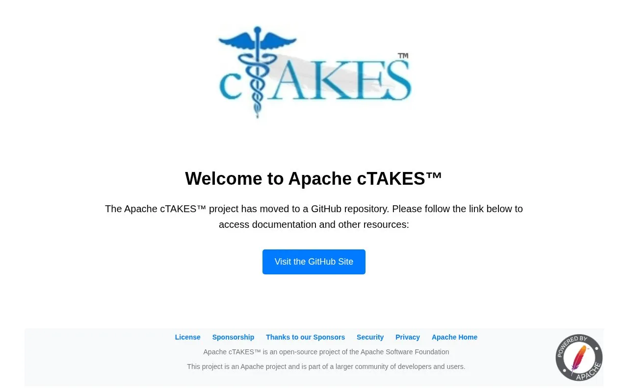 Apache cTAKES homepage screenshot