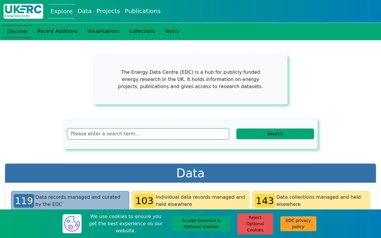 Energy Data Centre homepage screenshot