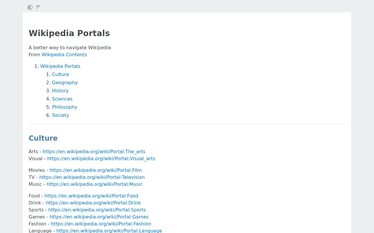 Wiki Portals homepage screenshot