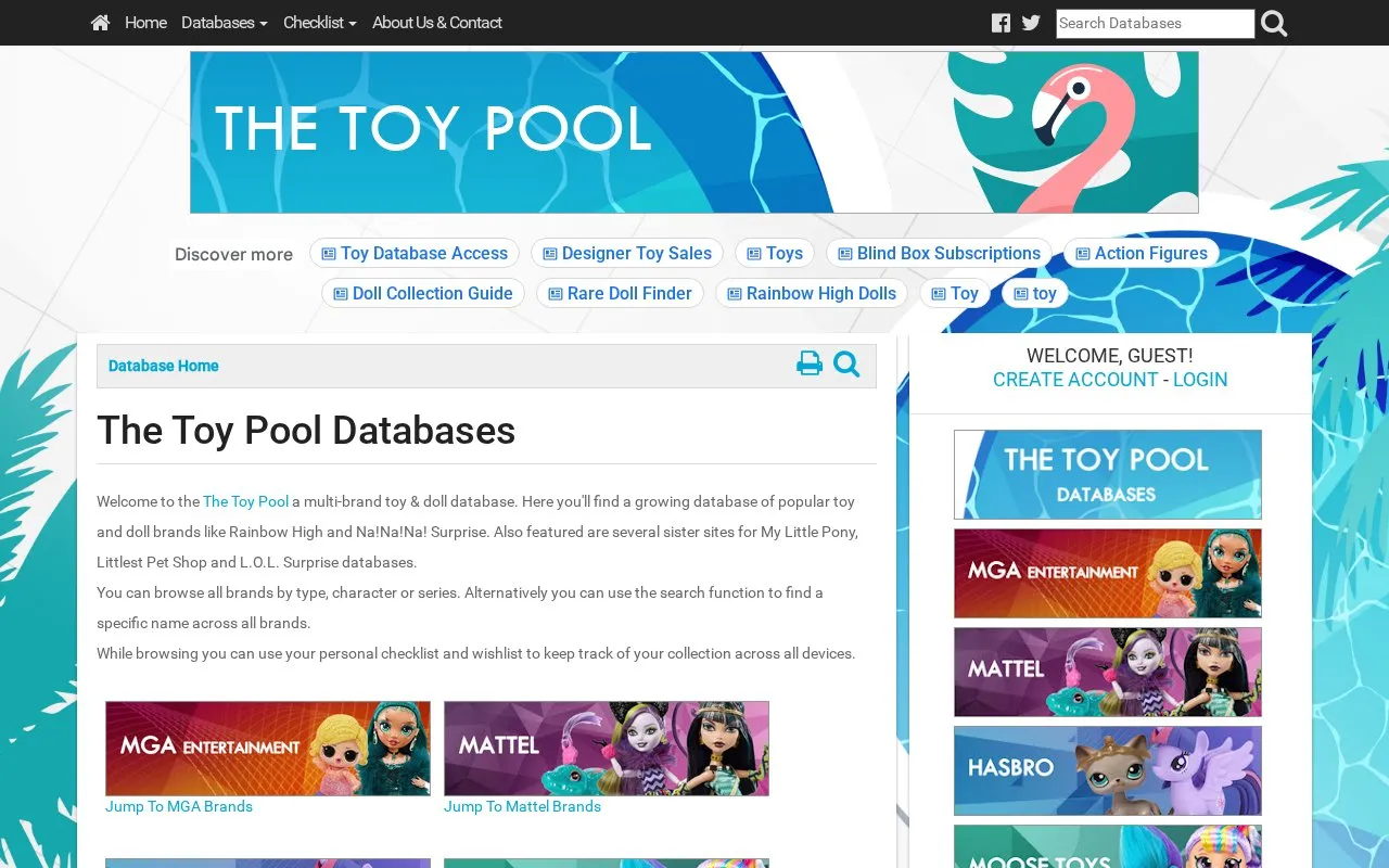 The Toy Pool homepage screenshot