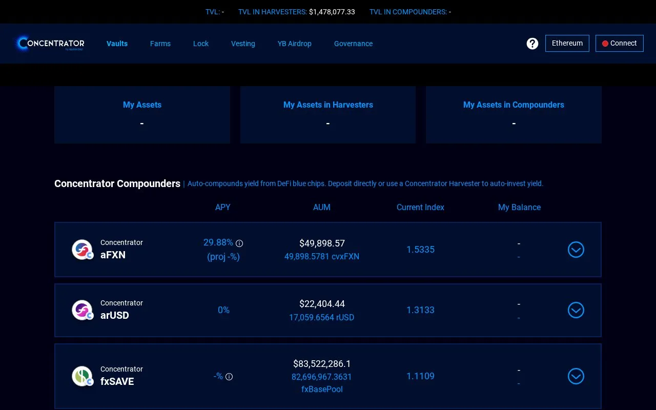Concentrator homepage screenshot