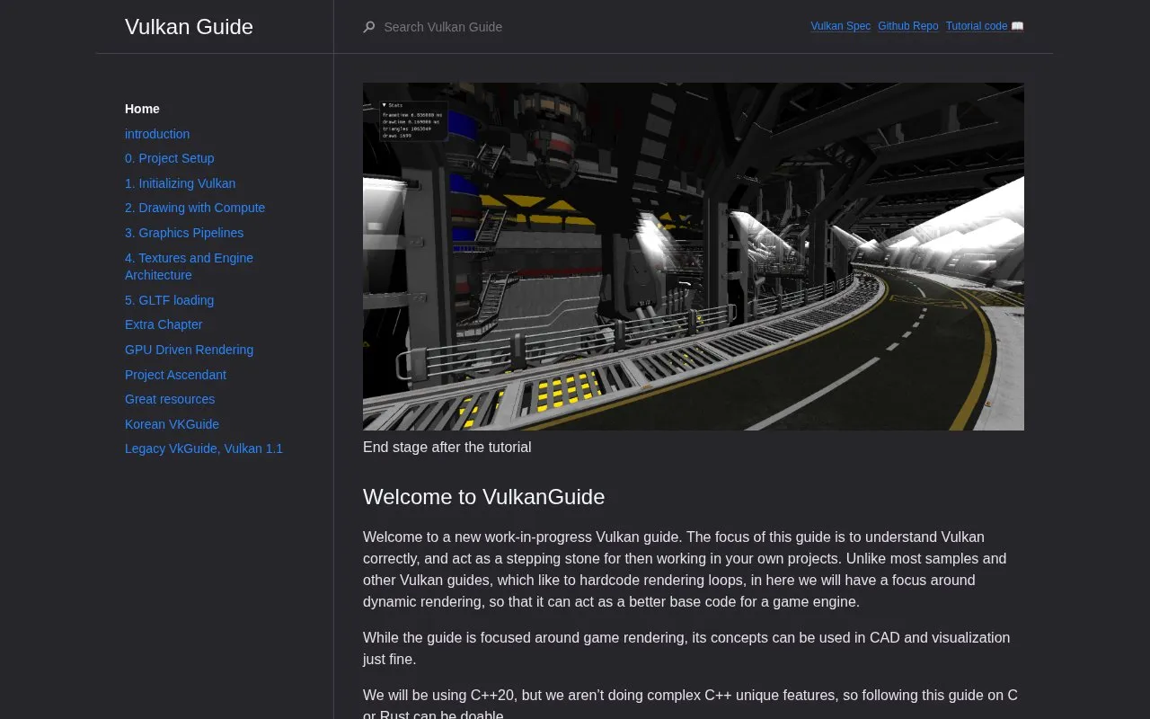 Vulkan Guide homepage screenshot