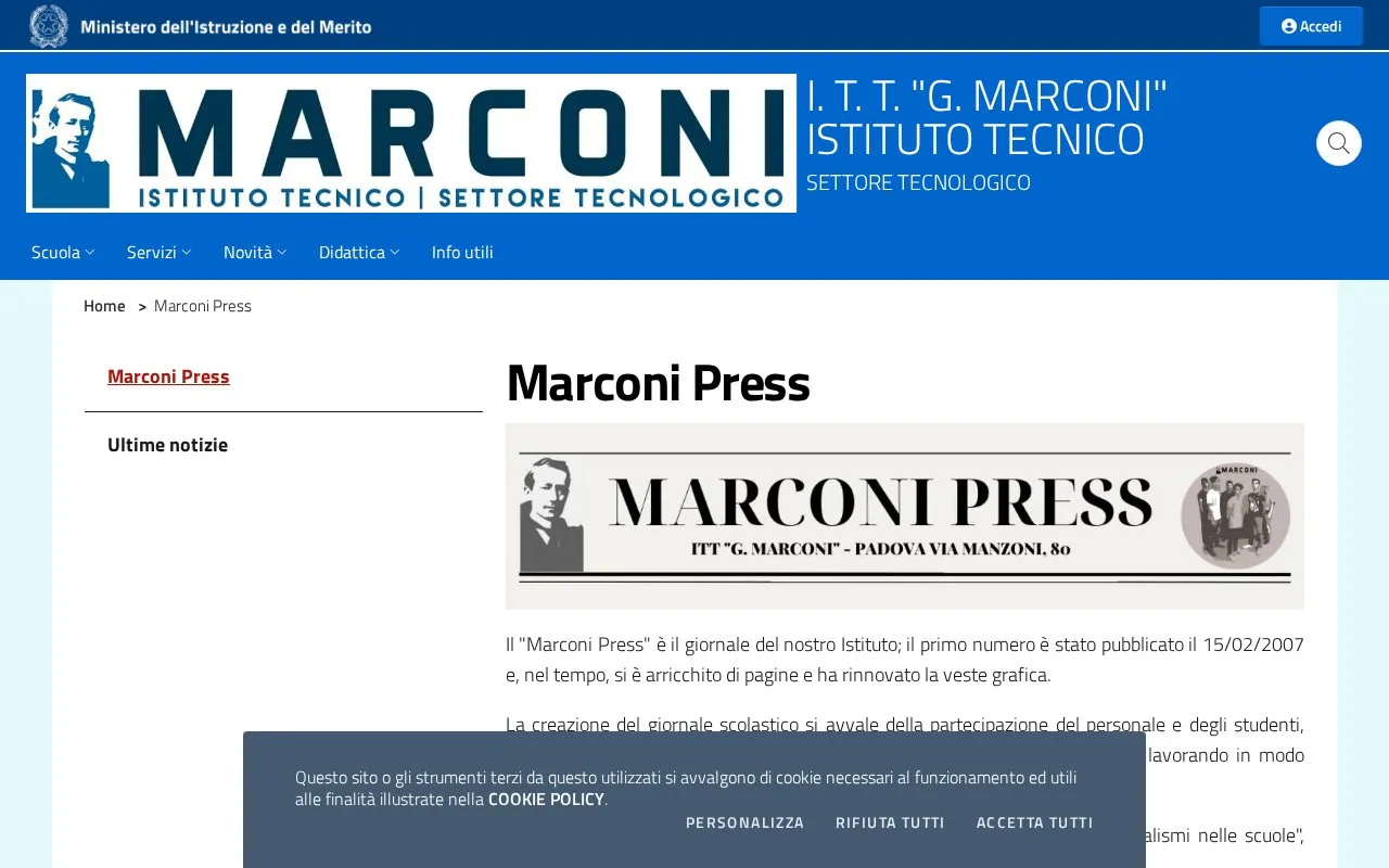 Marconi Press homepage screenshot