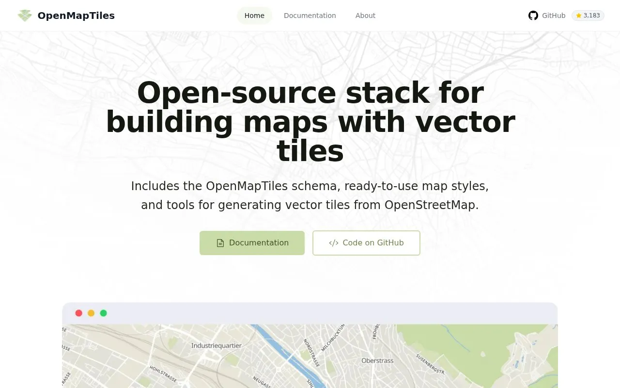 OpenMapTiles homepage screenshot