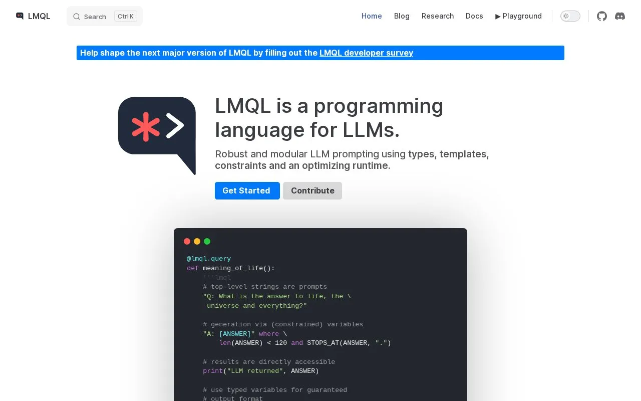 LMQL homepage screenshot