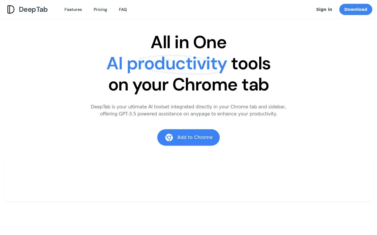 DeepTab homepage screenshot