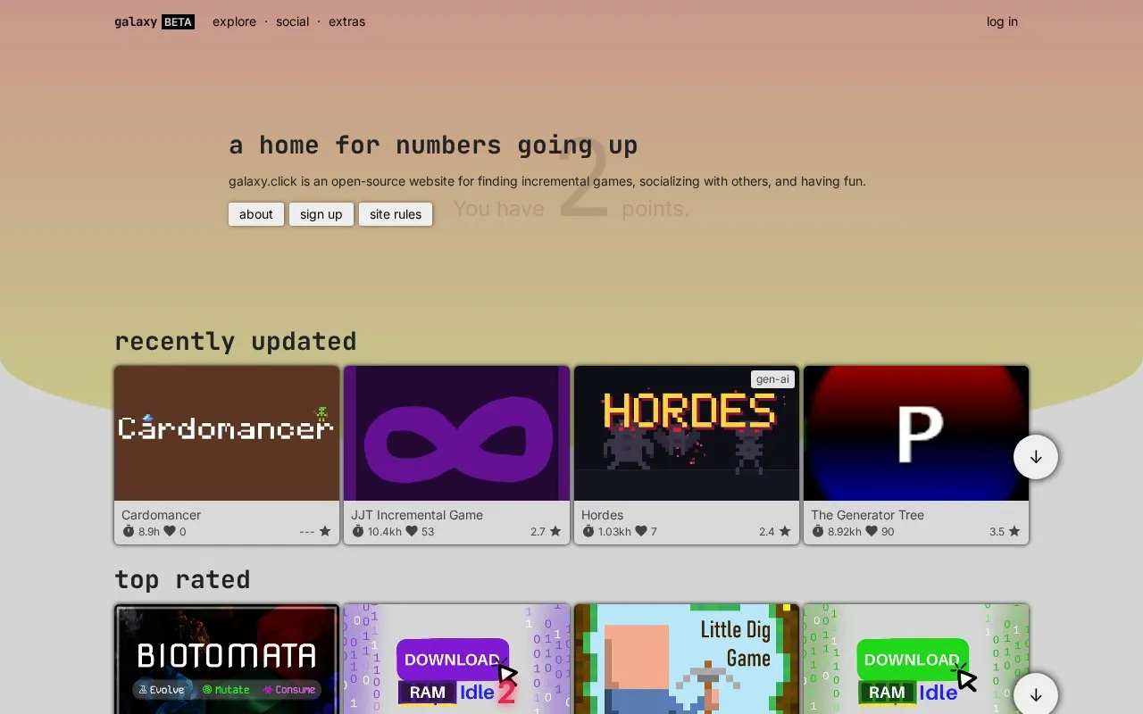 Galaxy Click homepage screenshot