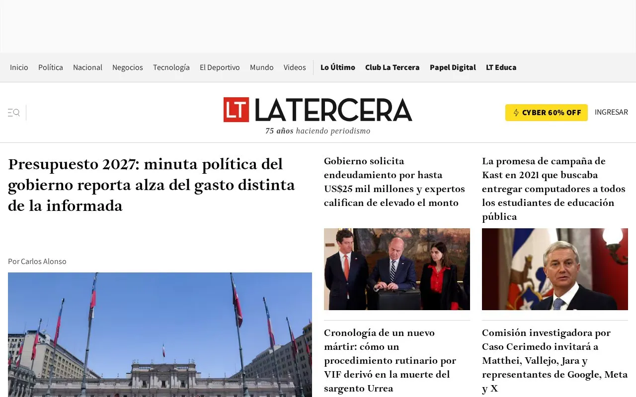 La Tercera homepage screenshot