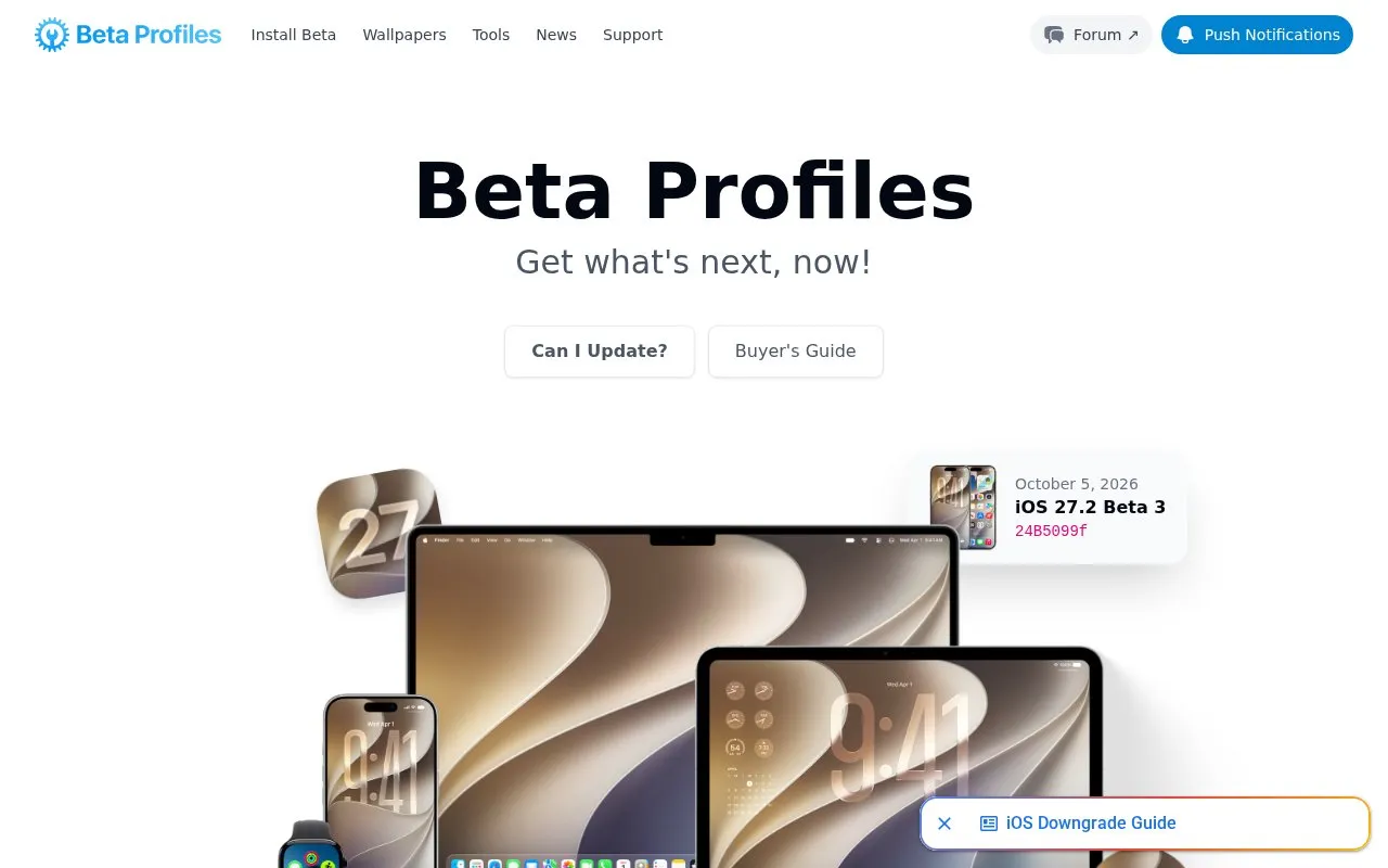 Beta Profiles homepage screenshot