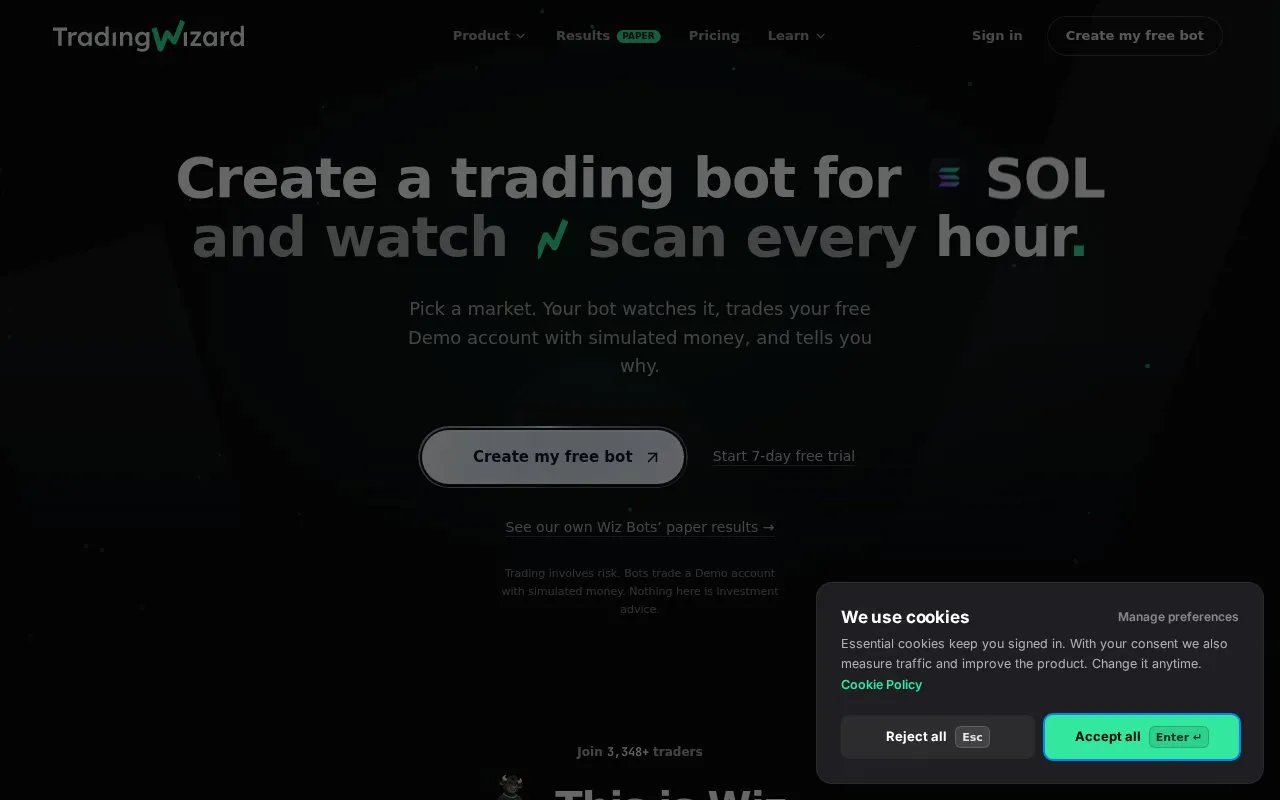 TradingWizard homepage screenshot