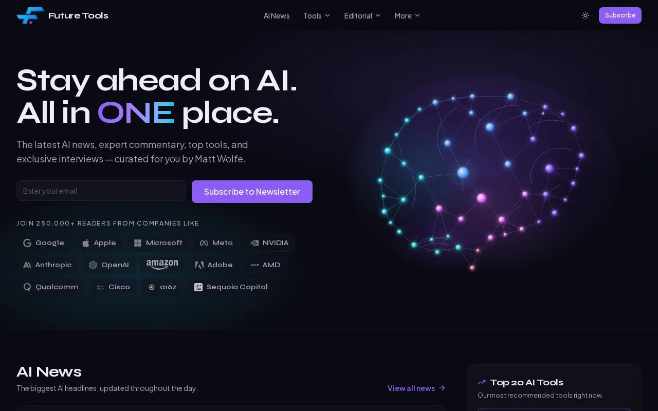 FutureTools homepage screenshot