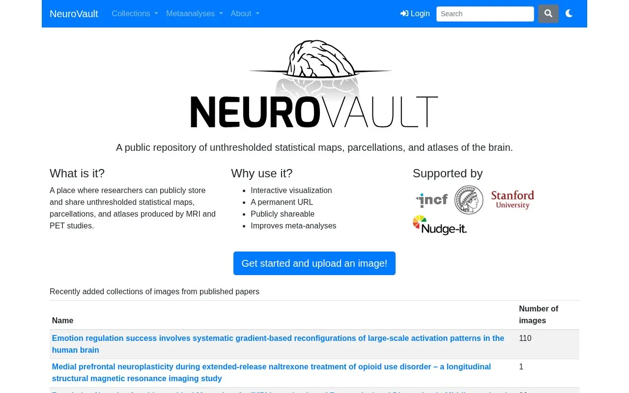 NeuroVault homepage screenshot