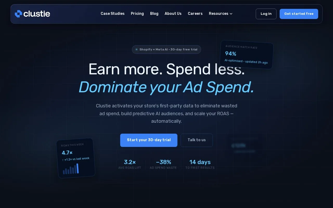 Clustie homepage screenshot