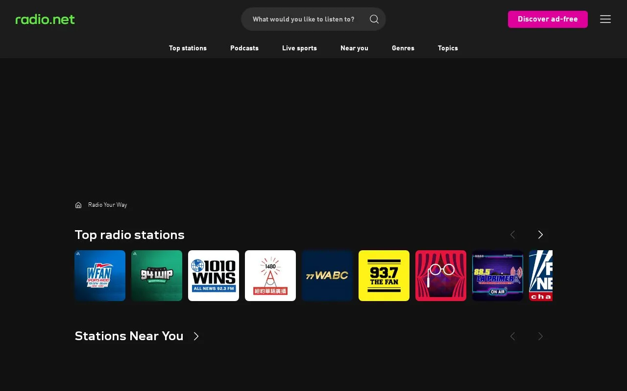 radio.net homepage screenshot