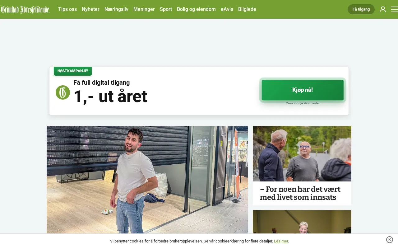 Grimstad Adressetidende homepage screenshot