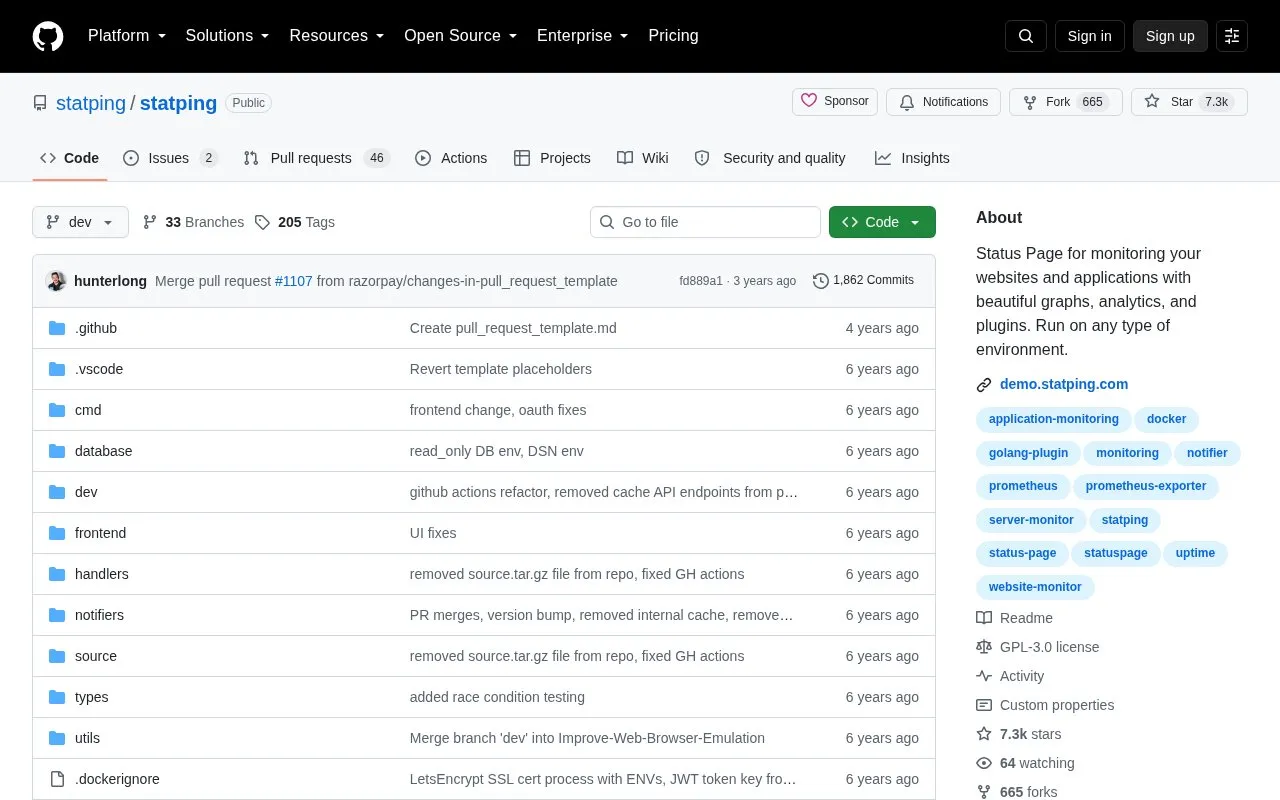 StatPing homepage screenshot