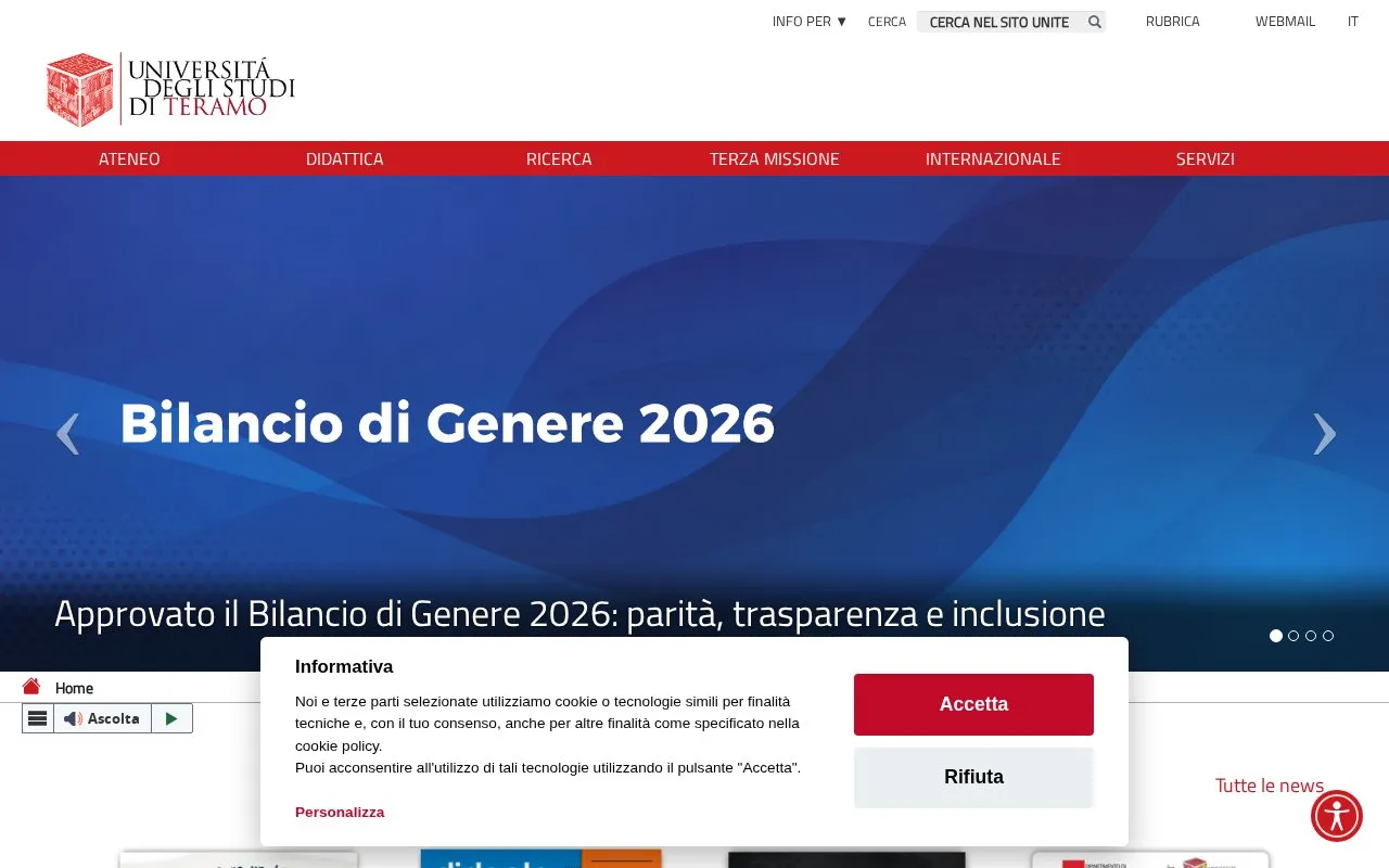 Universita degli Studi di Teramo homepage screenshot