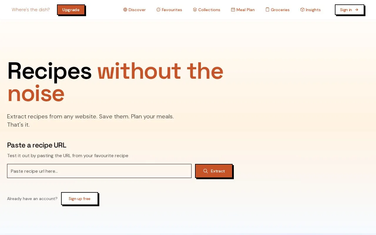 WheresTheDish homepage screenshot