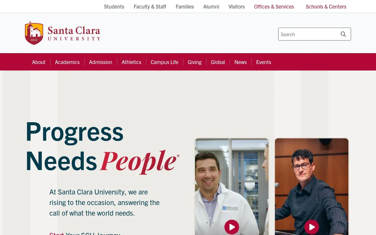 Santa Clara University homepage screenshot