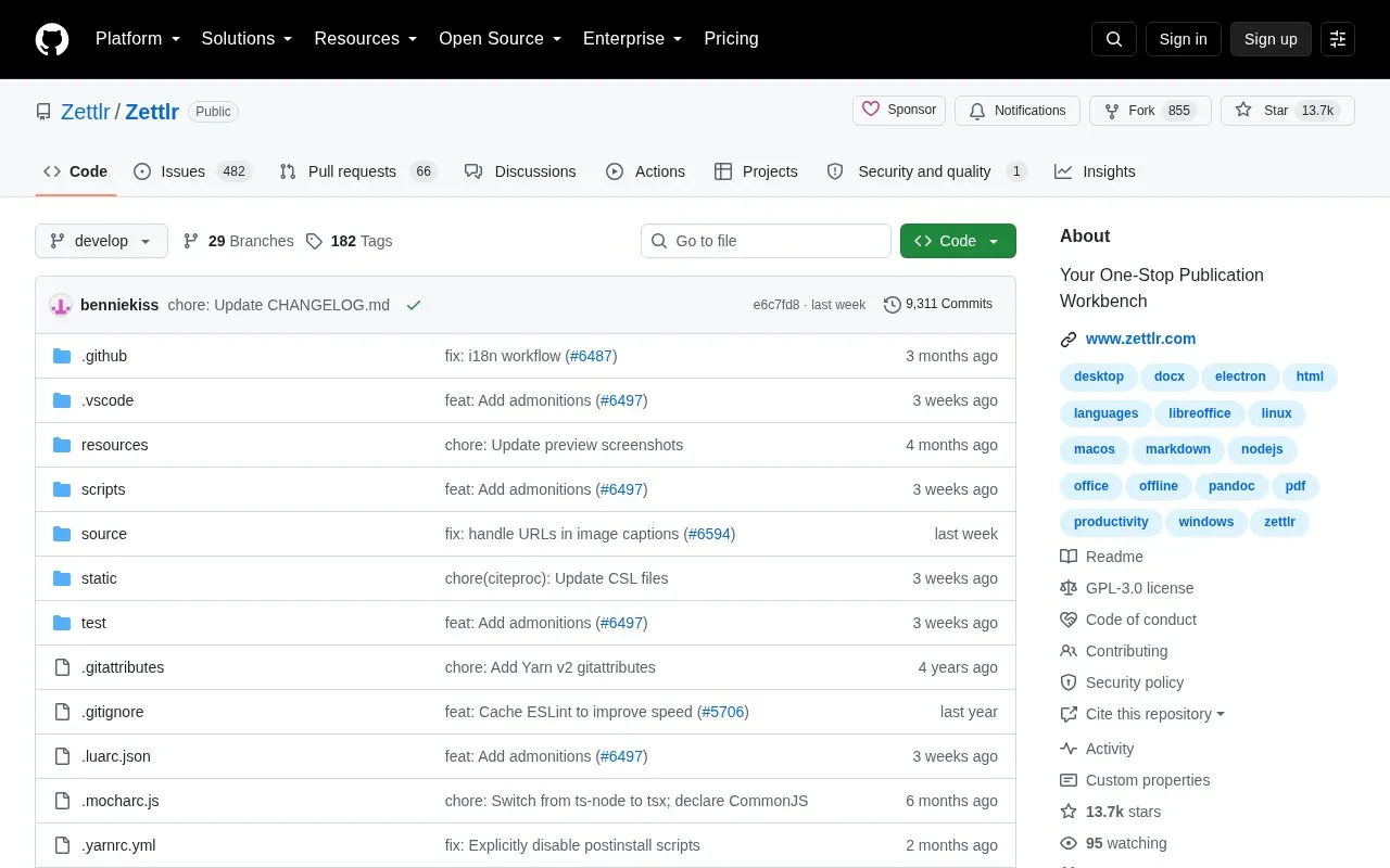 Zettlr homepage screenshot