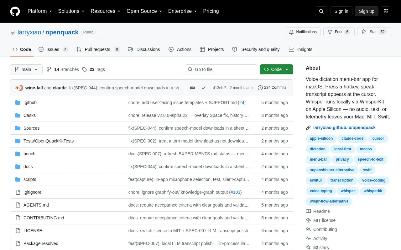 OpenQuack homepage screenshot