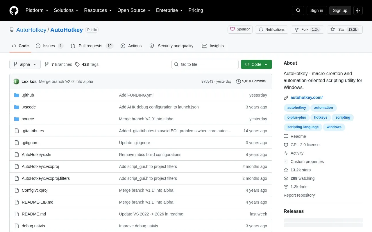 Auto Hotkey homepage screenshot