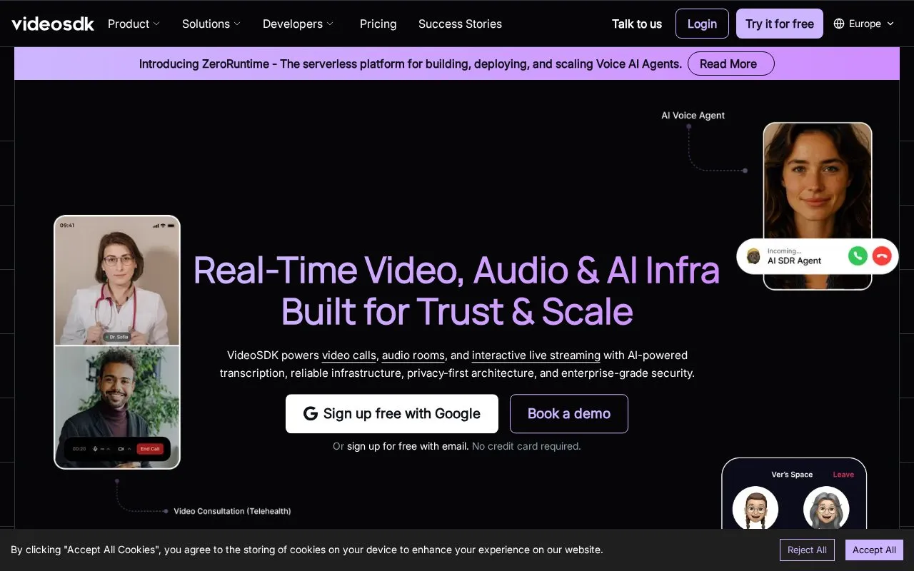 VideoSDK homepage screenshot