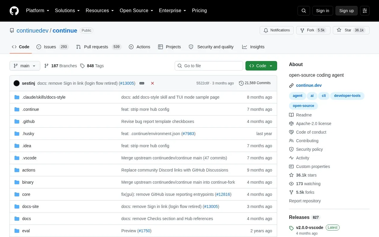 Continue homepage screenshot