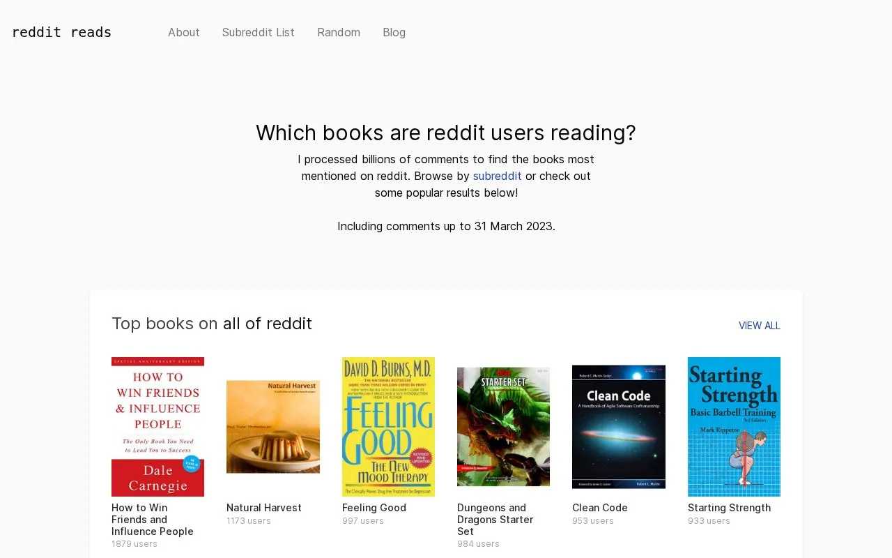 Reddit Reads homepage screenshot
