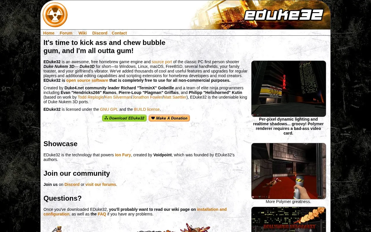EDuke32 homepage screenshot