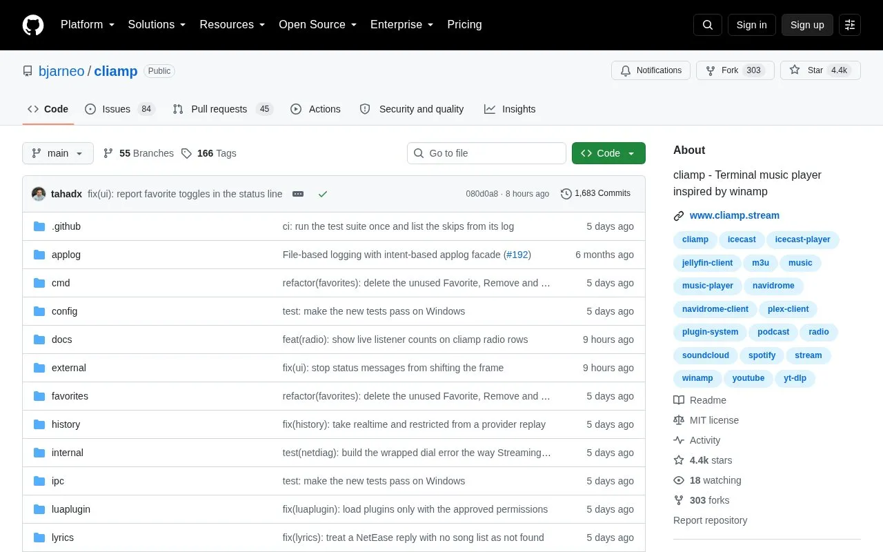 Cliamp homepage screenshot