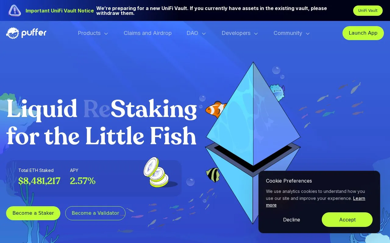 Puffer Stake homepage screenshot