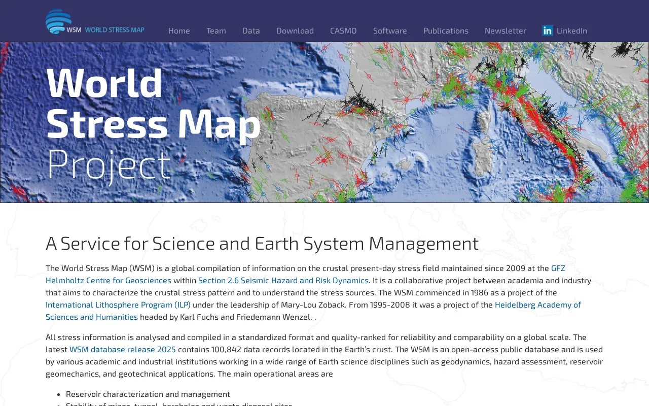 World Stress Map homepage screenshot