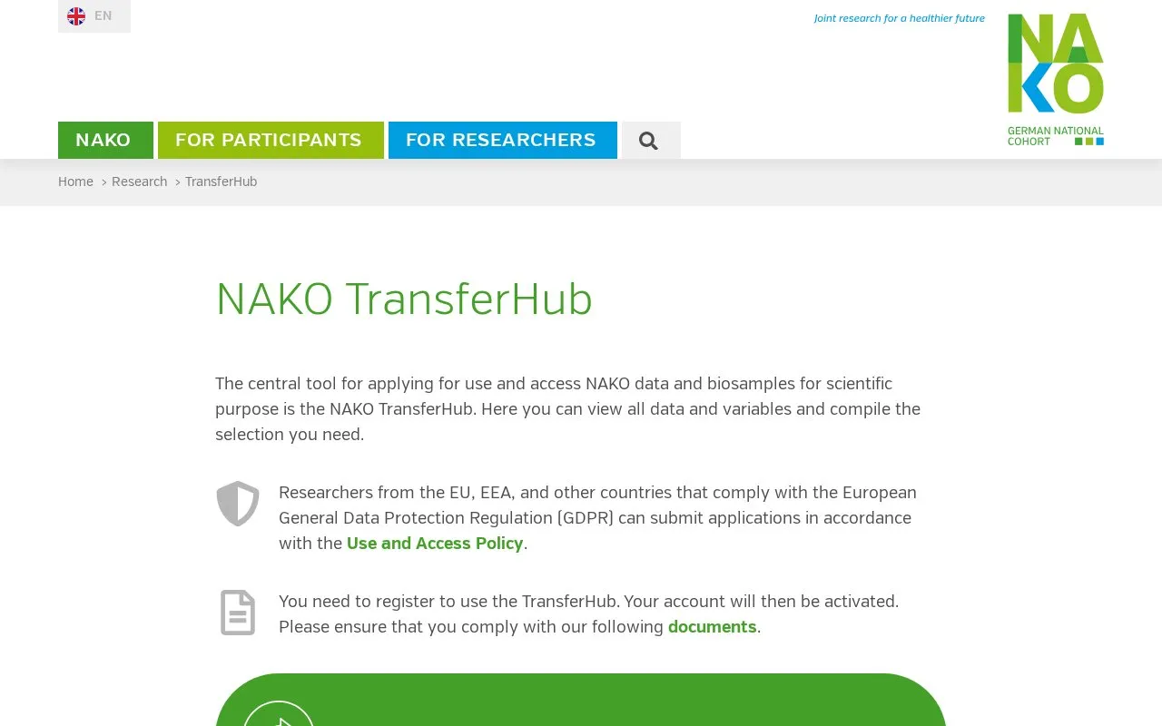 German National Cohort homepage screenshot