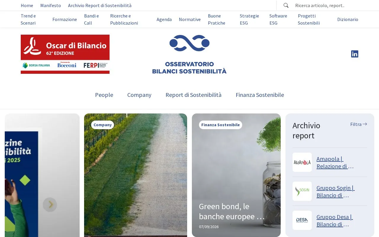 Osservatorio Bilanci Sostenibilità homepage screenshot