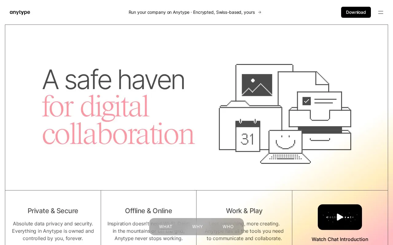 AnyType homepage screenshot