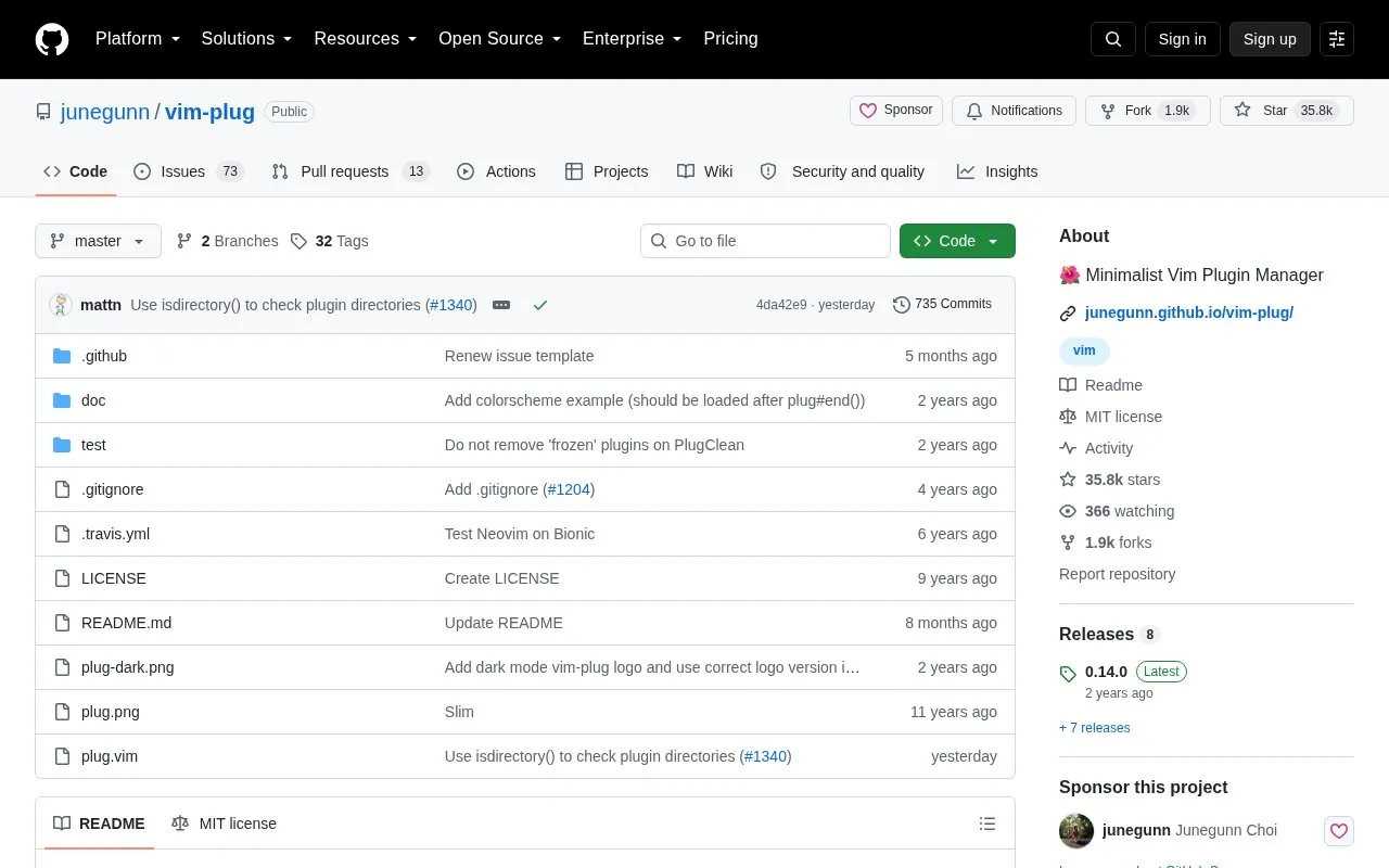 Vim Plug homepage screenshot