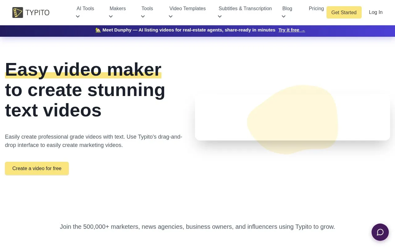 Typito homepage screenshot
