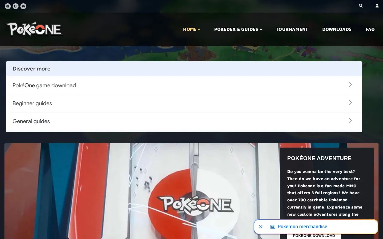 PokéOne homepage screenshot