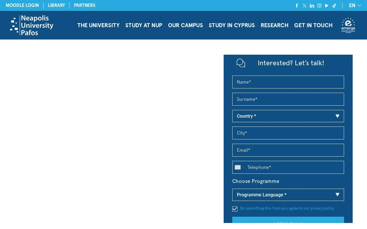 Neapolis University Pafos homepage screenshot
